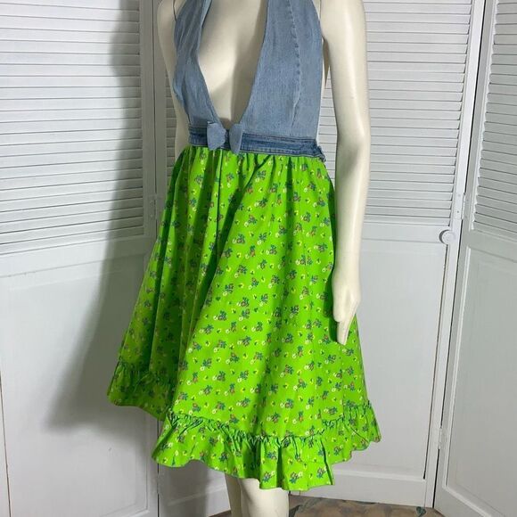NWT Vintageinc Handmade Denim Halter Top Full Circle Dress Free Size - Picture 7 of 16